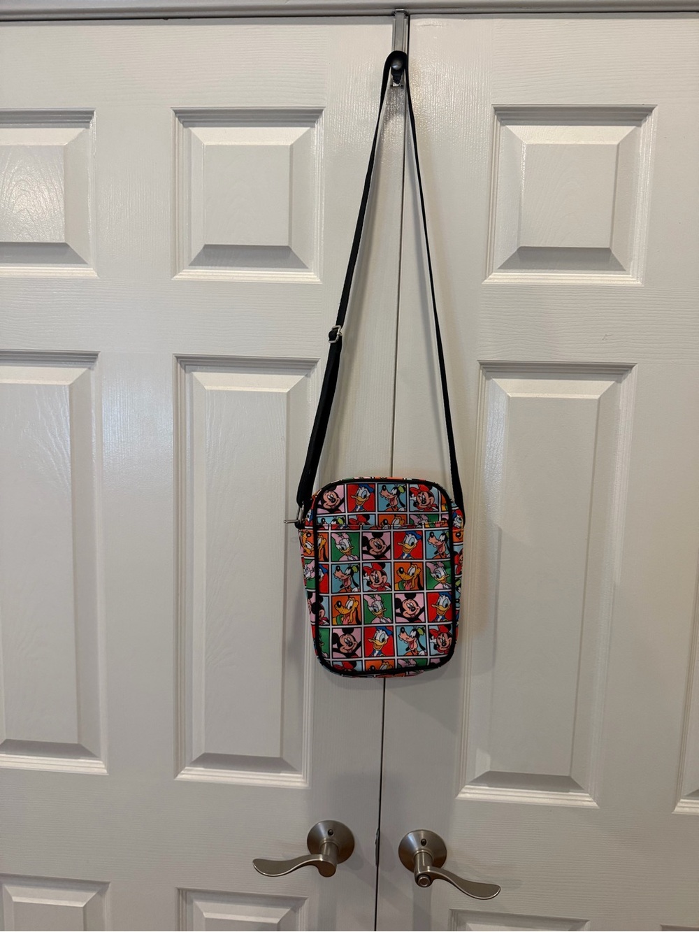 Colorful Cartoon Grid Crossbody Bag - Black Strap